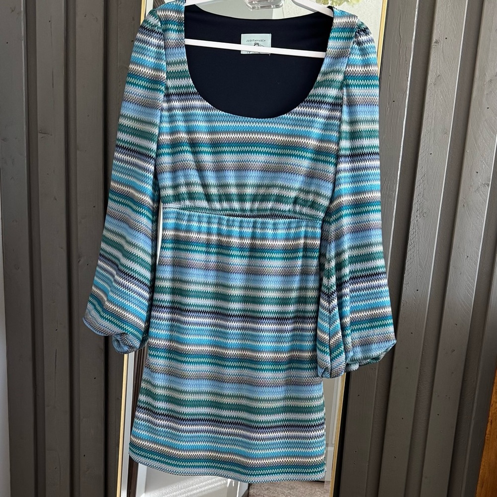 Judith March Blue and Green Striped Mini Dress